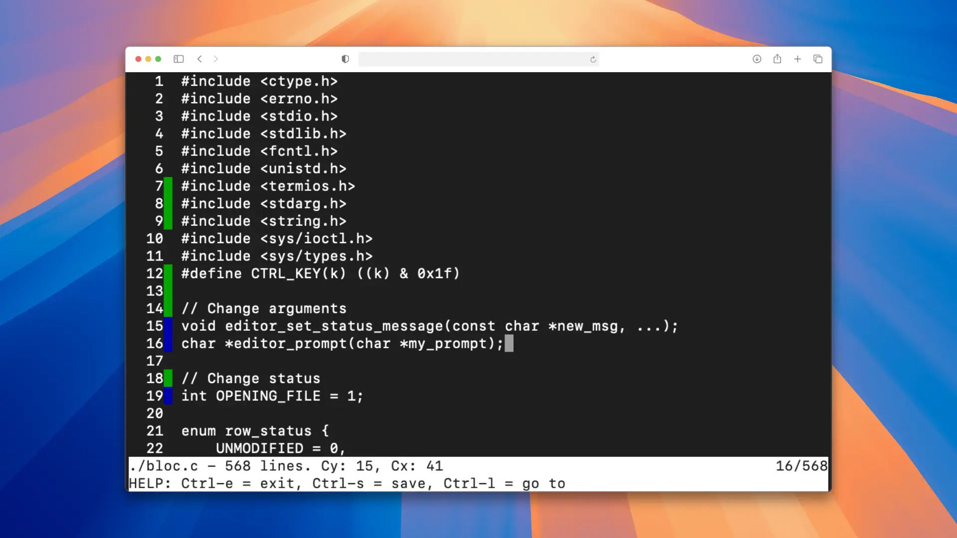 Terminal Text Editor in C